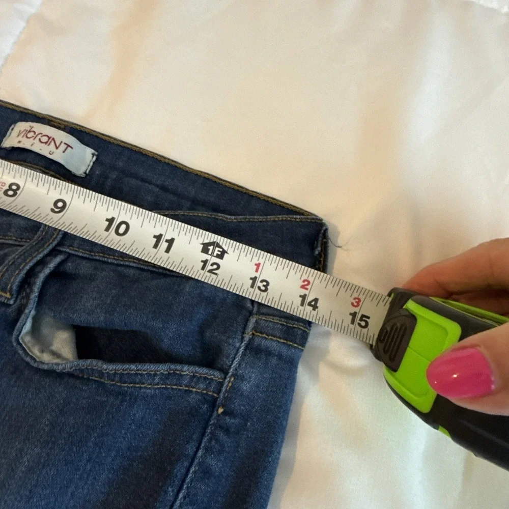 Vibrant Miu Womens Jeans Size 31 Blue Denim Stretch Distressed Mid Rise Skinny
